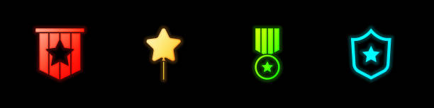 istock Set American flag, Balloon, Medal with star and Police badge icon. Vector 2156825095
