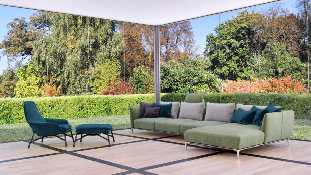 istock Large luxury modern bright interiors Living room mockup illustration 3D rendering image 2156826983
