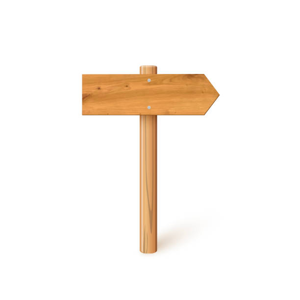 istock 3d wooden signboard vector illustration. Realistic wood sign post. Blank arrow with wood texture, plywood road pointer. City guidance 2156838925