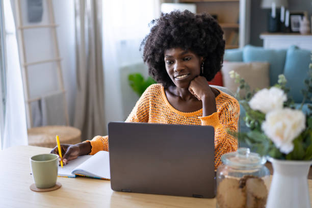 istock Woman working in stylish home office 2156840186