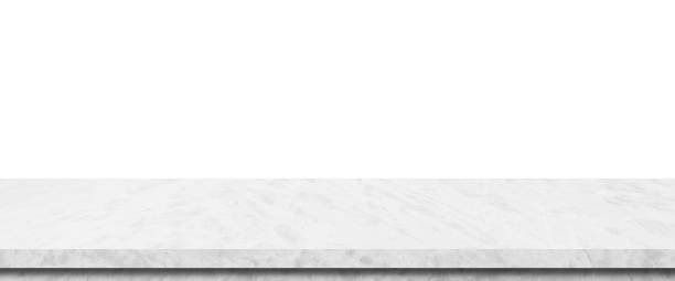 istock Empty white marble stone table isolated on white background, banner, table top, shelf, counter design for food, product display montage backdrop, template 2156849534