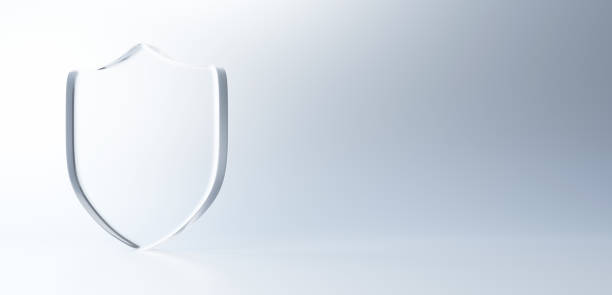 istock 3D Illustration.Transparent glass shield on white background.Copy space. (Horizontal) 2156853027