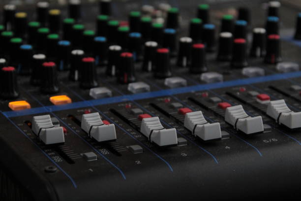 istock Close-Up View of an Audio Mixer with Numerous Knobs and Controls 2156856266