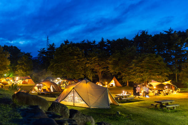 Early evening at a popular camp spot in North Japan on a weekend.