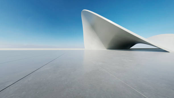 istock 3d render of abstract futuristic architecture with curve concrete floor. 2156861134