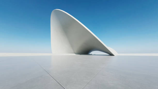 istock 3d render of abstract futuristic architecture with curve concrete floor. 2156861136