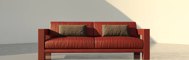 Contemporary beige fabric sofa isolated on white background