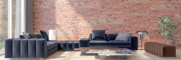 istock Modern 3d illustration Banner Relaxing and Comfortable Modern Living Room with Sofas Armchairs Windows Rugs Coffee Tables Curtains and Bookshelves 2156864202