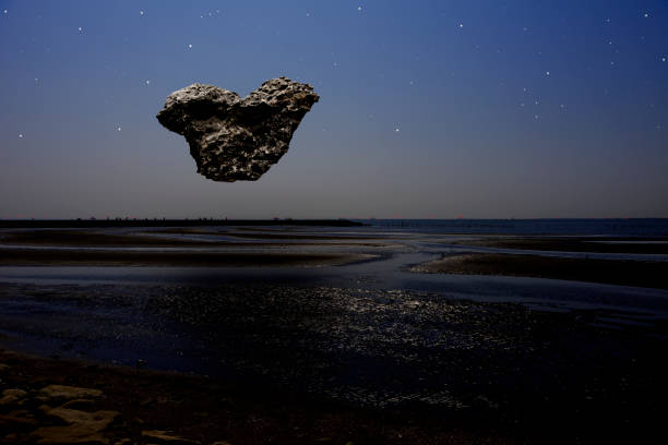 Meteorite stillness in mid-air over the shining Tokyo Bay with copy space.