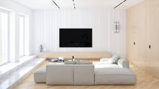 istock Large luxury modern bright interiors Living room mockup illustration 3D rendering image 2156872415