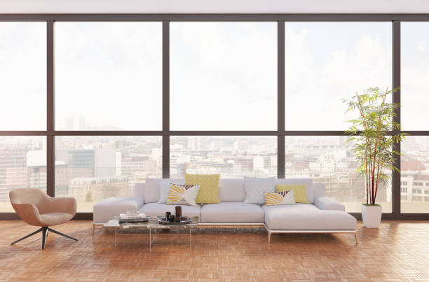 istock Large luxury modern bright interiors Living room mockup illustration 3D rendering image 2156872879