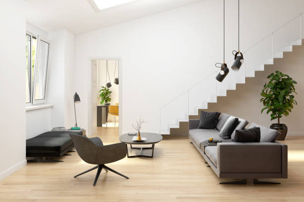 istock Large luxury modern bright interiors Living room mockup illustration 3D rendering image 2156872902