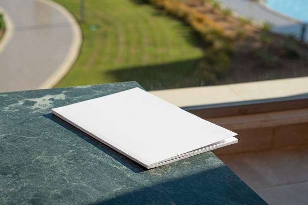 blank magazine mockup on green marble stone coffee table , shadow overlay