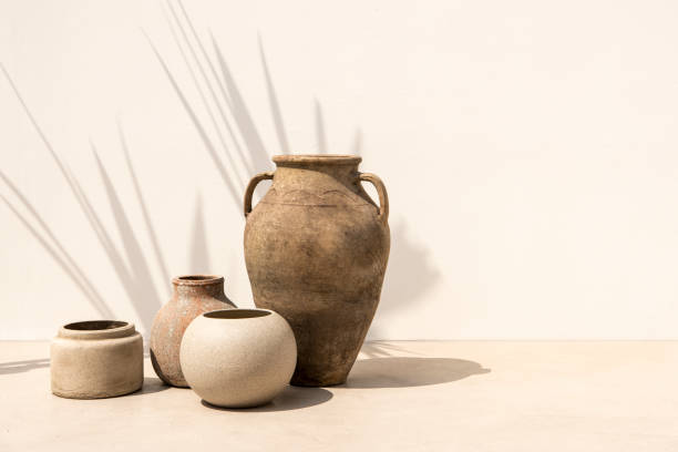 Vintage gardening clay pots in minimal style
