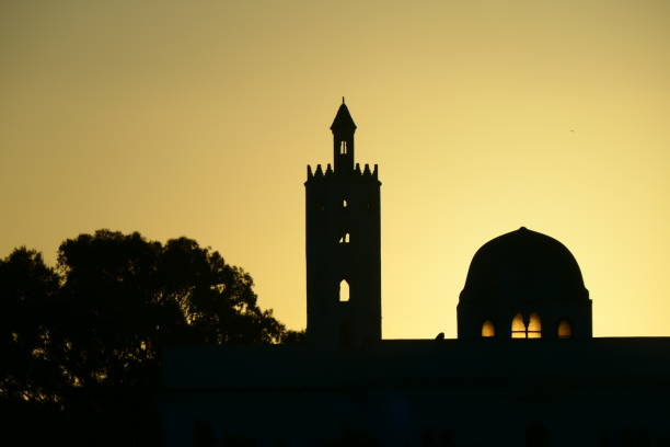 Tangier, sunset over a mosque in the medina
