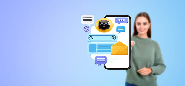istock Woman showing phone with AI chat bot 2156881468