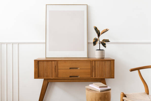 istock Picture frame on a wooden sideboard table 2156882323