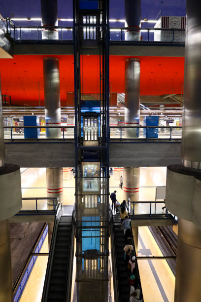Madrid, Spain- April 8, 2024: Architecture details of the Chamartin Railway Station in Madrid