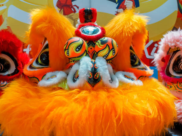 istock Chinese Lion Head in vibrant orange color on display 2156884636