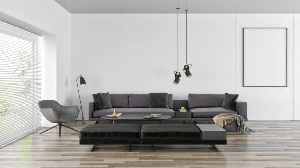 istock Large luxury modern bright interiors Living room mockup illustration 3D rendering image 2156889350