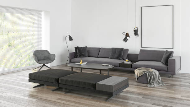 istock Large luxury modern bright interiors Living room mockup illustration 3D rendering image 2156889530