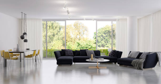 istock Large luxury modern bright interiors Living room mockup illustration 3D rendering image 2156889711