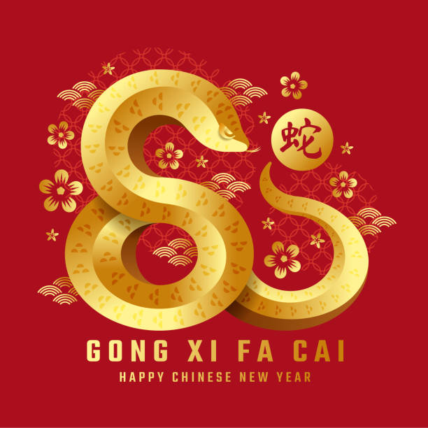 istock Happy chinese new year, Gong xi fa kai Text and Gold gradient snake zodiac and flowers around on red texture background china word mean snake vector design 2156889942