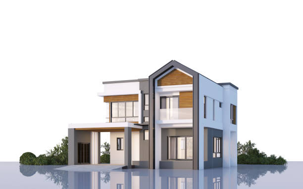 istock Architecture 3d rendering illustration of modern minimal house on white background 2156890479