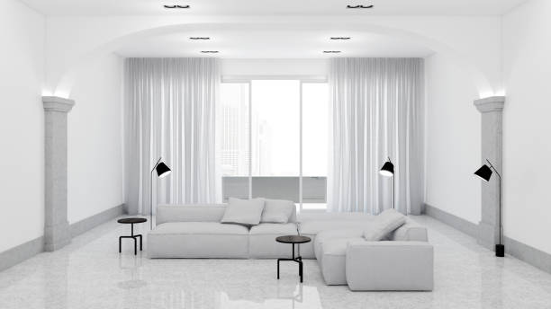 istock Large luxury modern bright interiors Living room mockup illustration 3D rendering image 2156890850