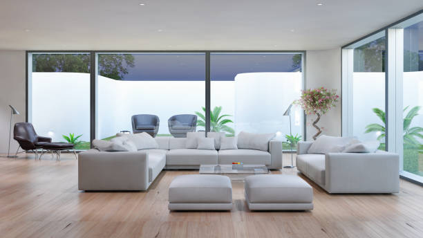 istock Large luxury modern bright interiors Living room mockup illustration 3D rendering image 2156891073