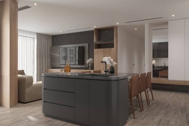 istock Interior of modern kitchen, comfortable lifestyle, 3d Render illustration 2156893540