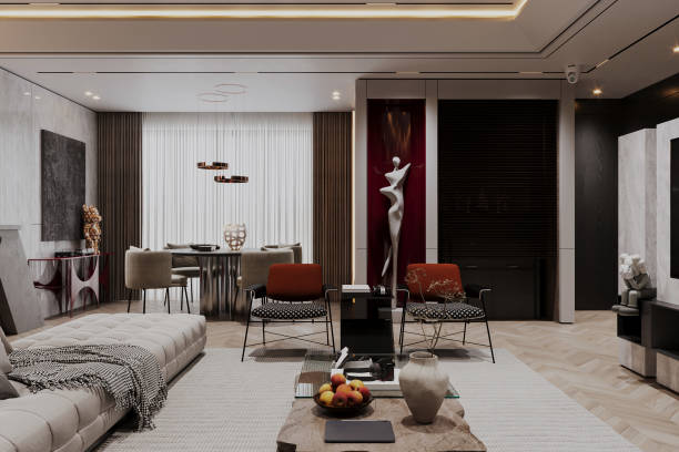 istock Modern open space interior with a designer modular sofa, furniture 2156893571