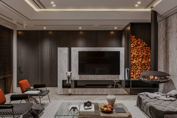 istock Minimalist Interior of modern living room 3D rendering 2156894667