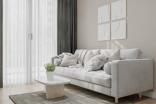 istock Versatile interior mock up, featuring a 3D geometric artworks hanging on the wall 2156894825