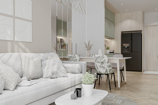istock Versatile interior mock up, featuring a blank canvas in a modern, neatly arranged living space 2156894871