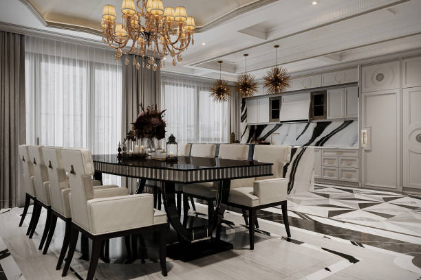 istock Modern kitchen interior in white colour  elegant contemporary dining room interior. 2156895629