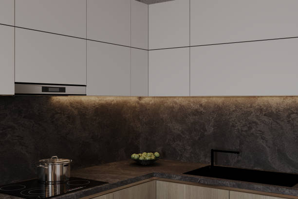 istock contemporary kitchen interior design with kitchen furniture and lighting 2156896707