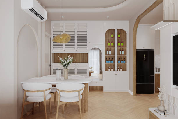 istock fashionable modern design luxury dining room in white colors. 2156896737