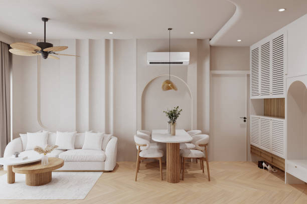 istock Minimalist interior ,Sofa furniture and dining table modern room design.3D rendering 2156896795