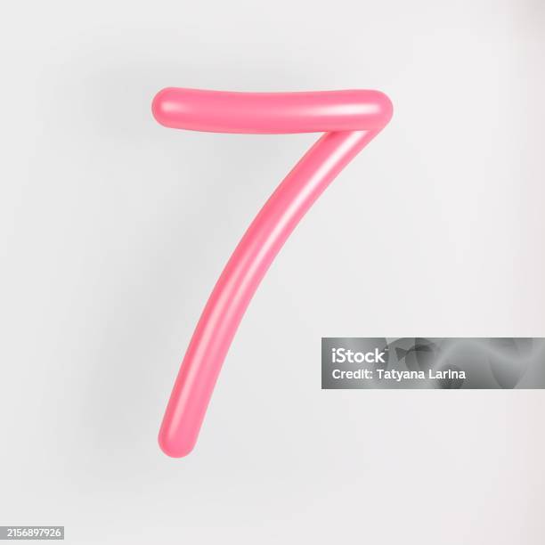 Script Number 7 Vector 3d Pink Script Number 7 On Light Background Cute Cursive Bubble ...