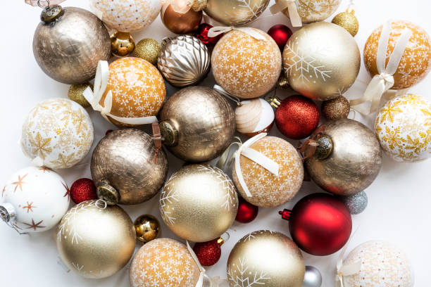 istock Festive red and golden shimmering bauble collection 2156899275