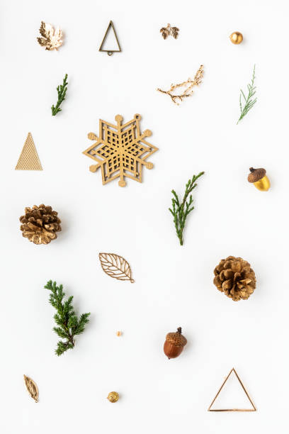 istock Golden Christmas ornaments on a white background 2156900026