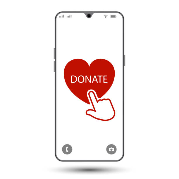 istock Smartphone with red heart symbol on the screen. Donation by online payments. Financial support. 2156900242
