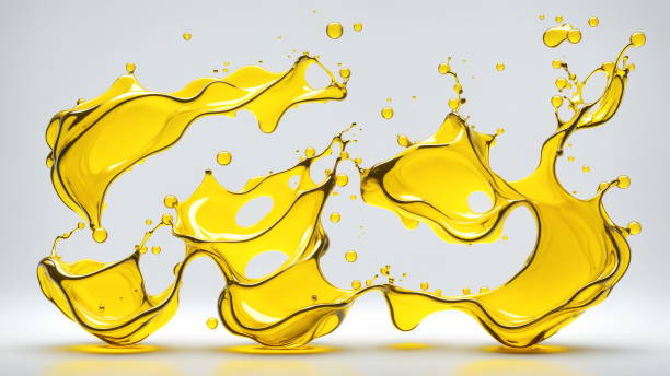 istock Vibrant yellow liquid splashing against a white backdrop, creating dynamic, fluid shapes. 3d render 2156906383