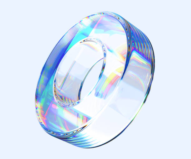 istock 3d crystal light holographic glass ring render isolated icon. Abstract transparent circle geometric figure with iridescent gradient dispersion of prism refraction on blue background 2156908314