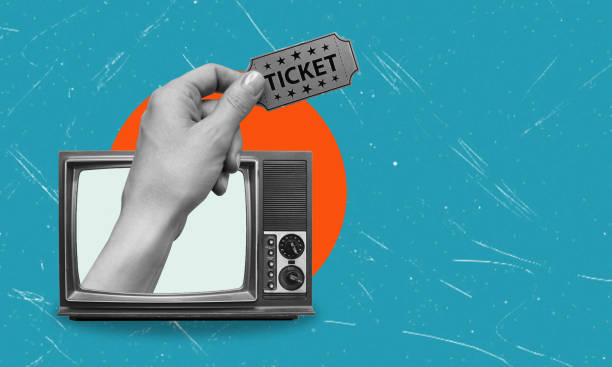 istock Art collage, contemporary art collage featuring a hand with a ticket from TV. 2156910318
