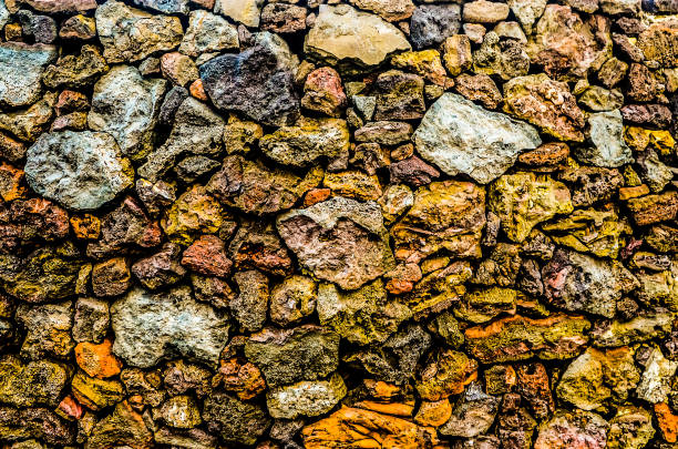 A wall made of rocks with a brown and yellow color