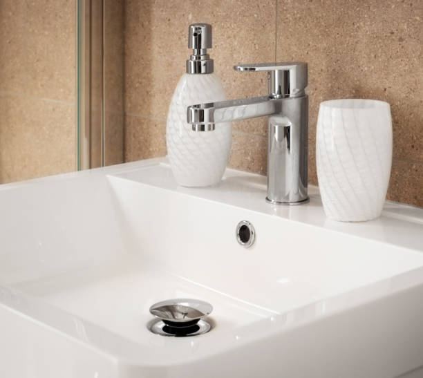istock Bathroom interior with sink and faucet with mixer tap 2156911807