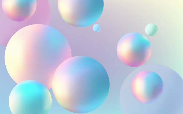istock Futuristic 3D holographic composition with glowing balls on a neon blue abstract background. Modern design with geometric shapes and a minimalistic gradient. Trendy and creative element. Not AI. 2156916524