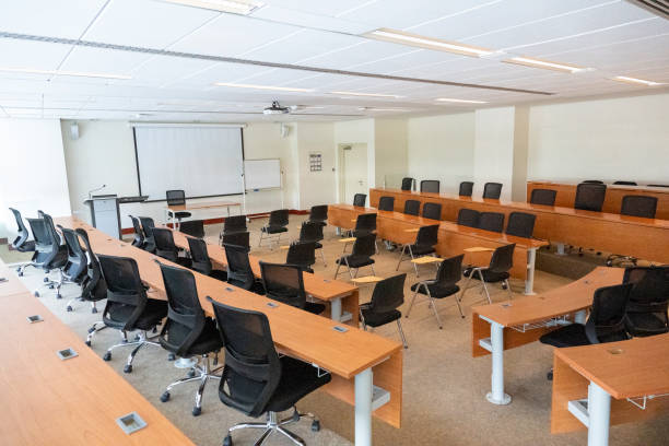 istock Seminar room with chairs and desks 2156919456